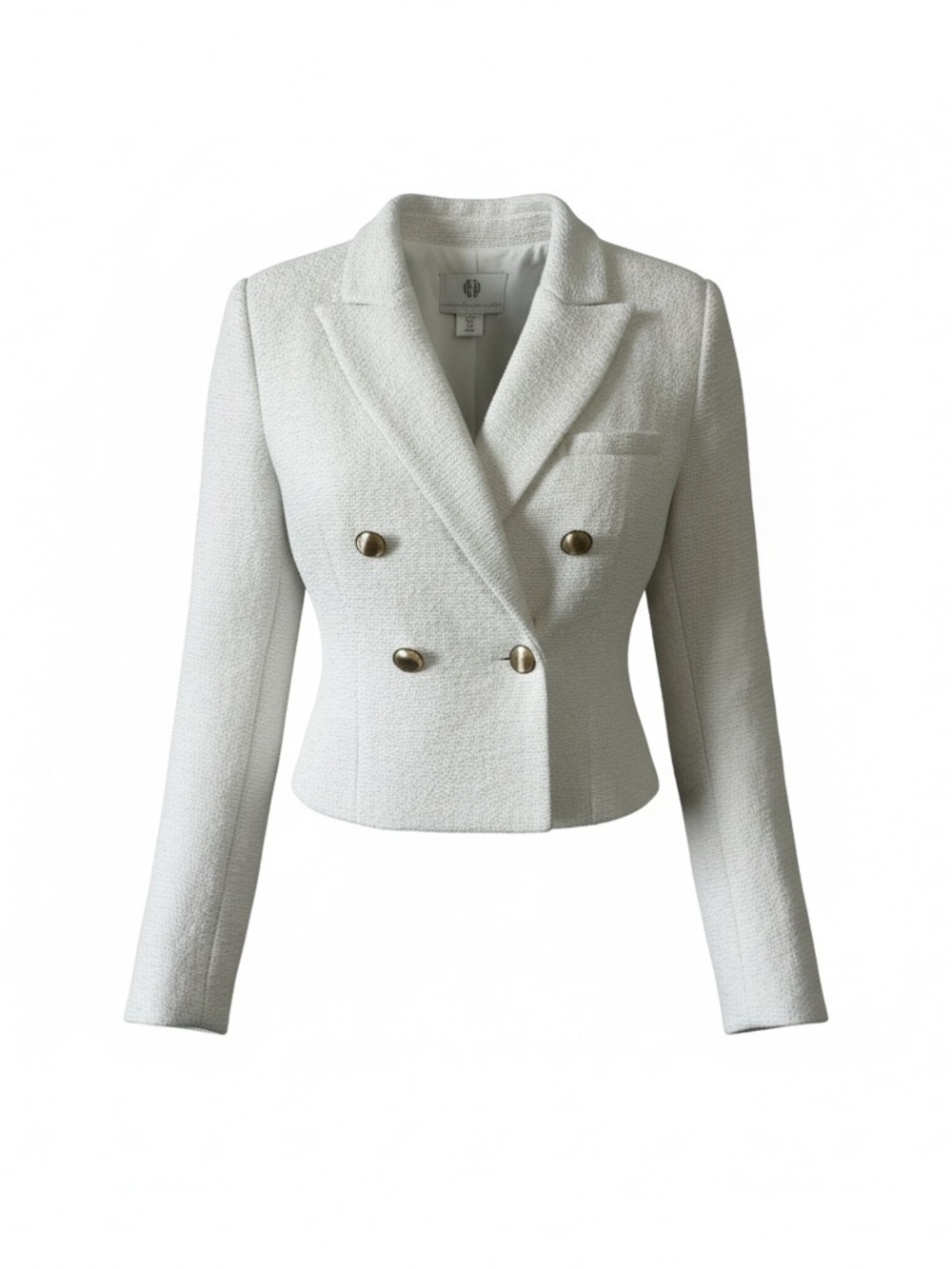 House of Harlow 1960 White Cropped Double-Breasted Blazer with Gold Buttons